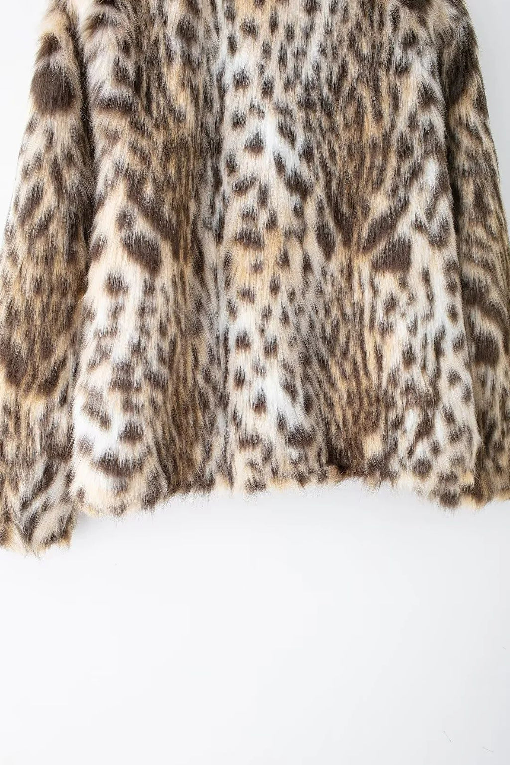 Leopard Faux Fur Notch Lapel Coat - Brown - 4