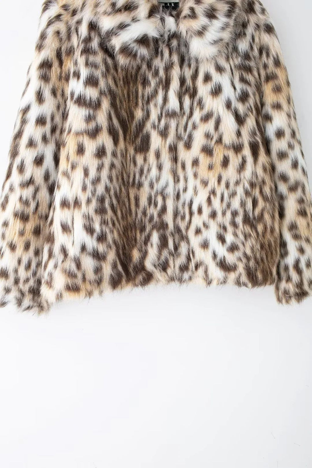 Leopard Faux Fur Notch Lapel Coat - Brown - 6