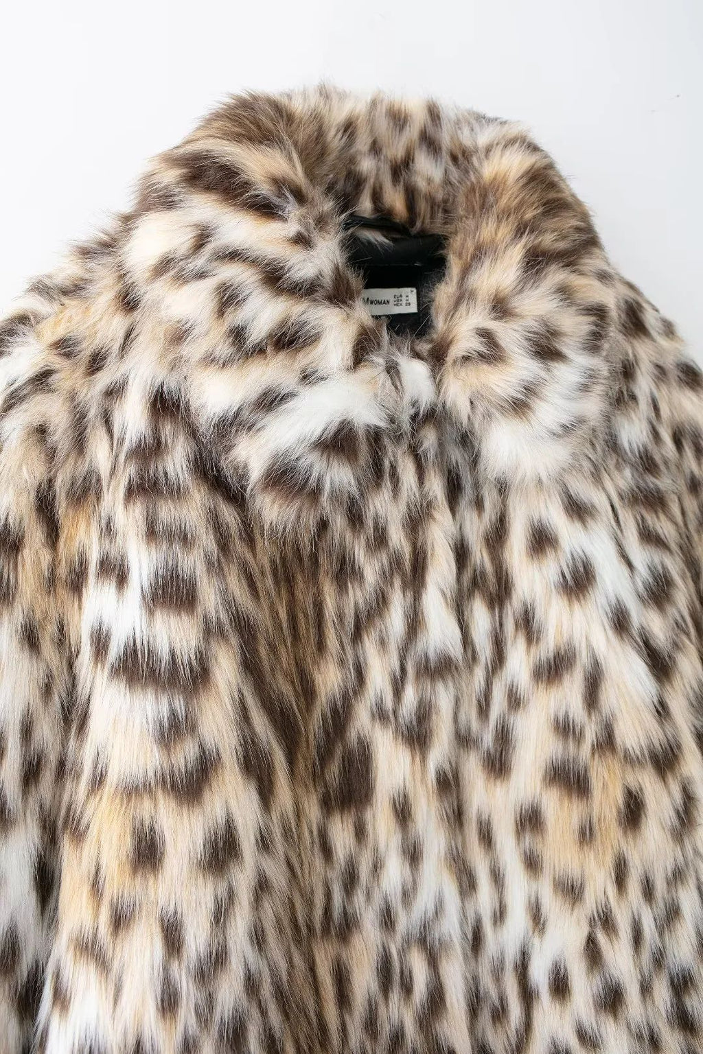 Leopard Faux Fur Notch Lapel Coat - Brown - 7