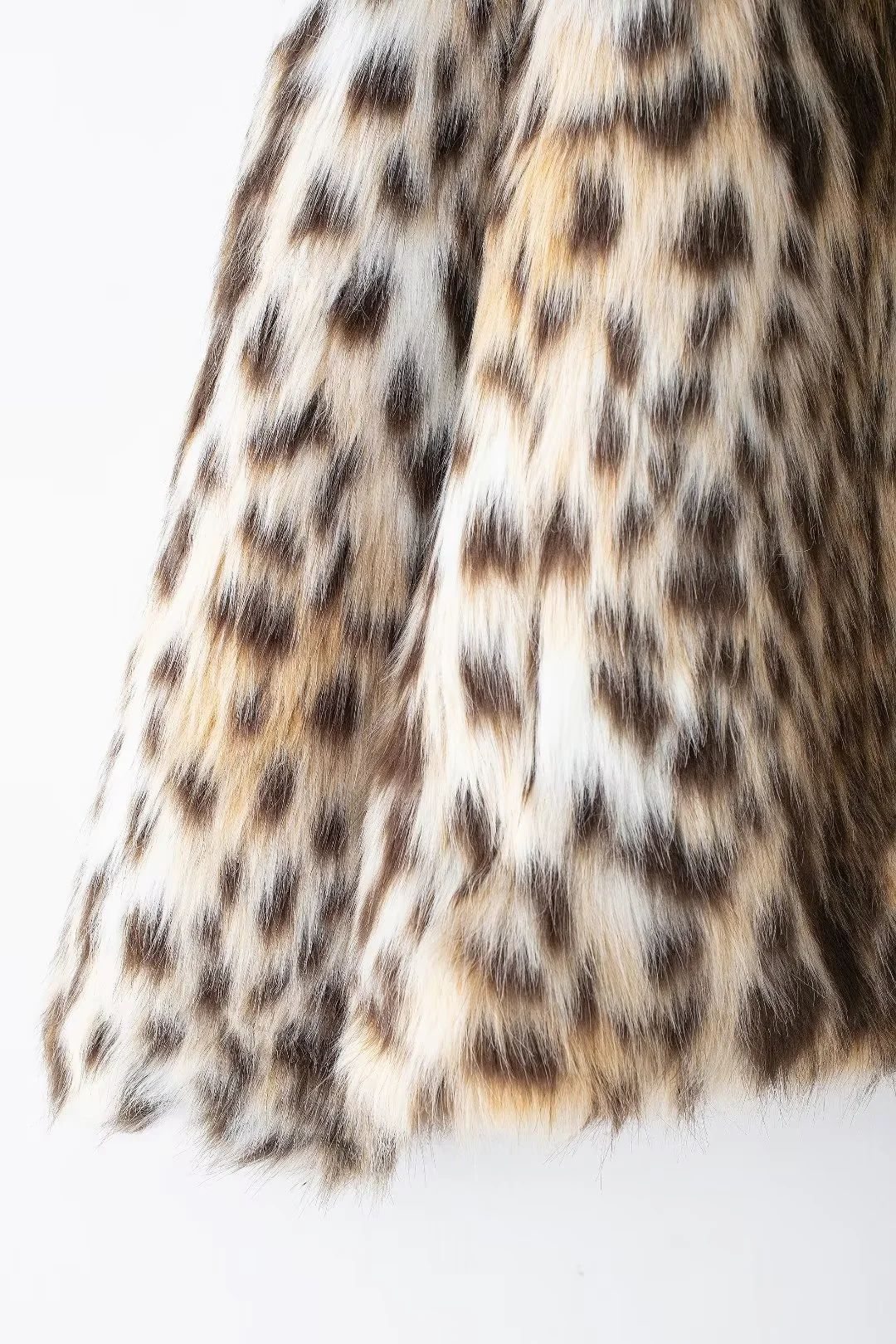 Leopard Faux Fur Notch Lapel Coat - Brown - 8