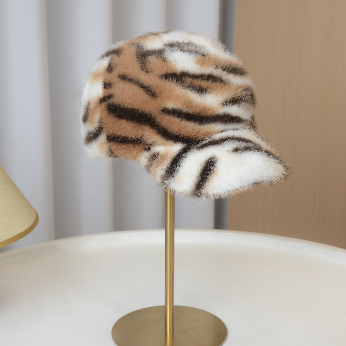 Fuzzy Tiger Stripe Baseball Cap for Cold Weather - Brown - 1