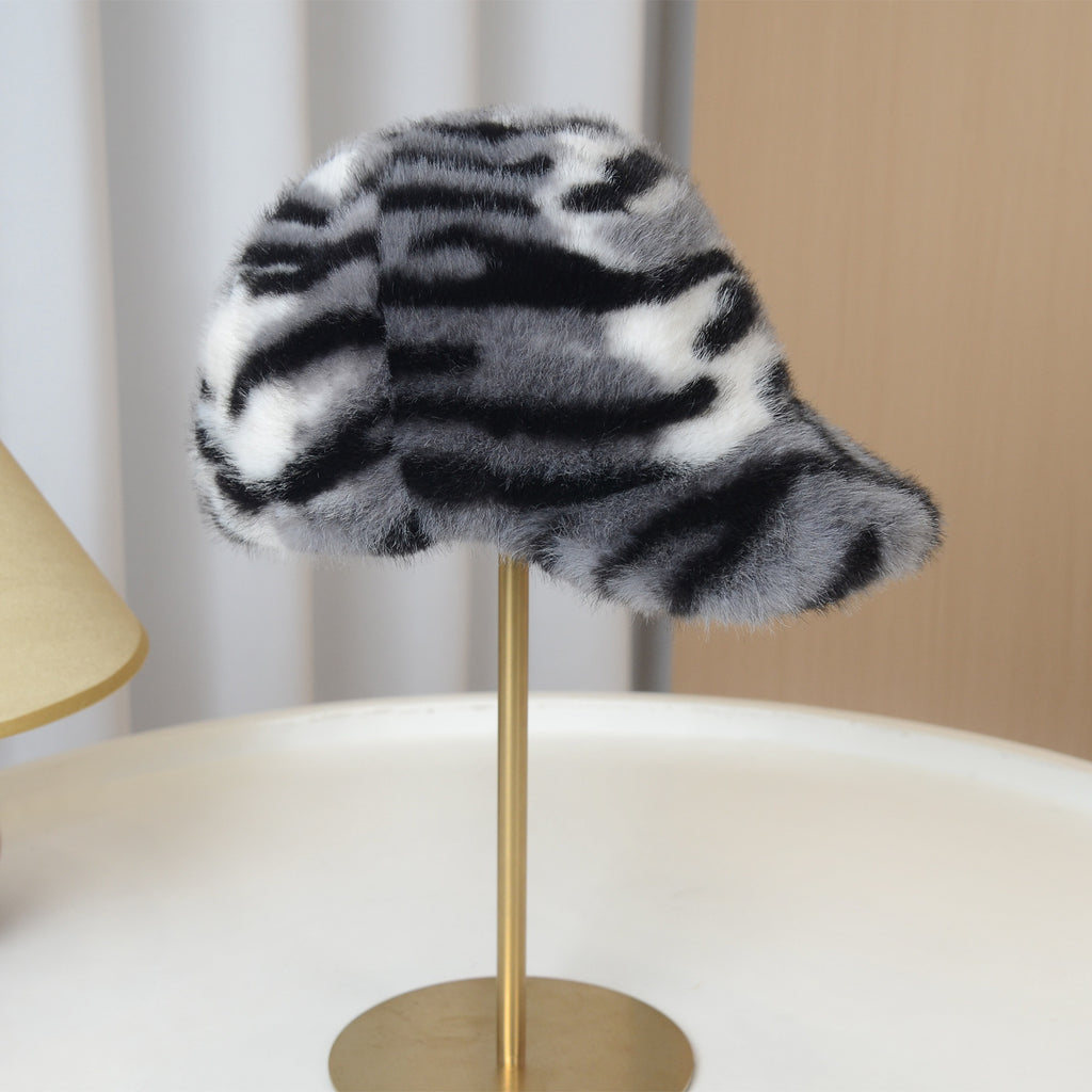 Fuzzy Tiger Stripe Baseball Cap for Cold Weather - Gray