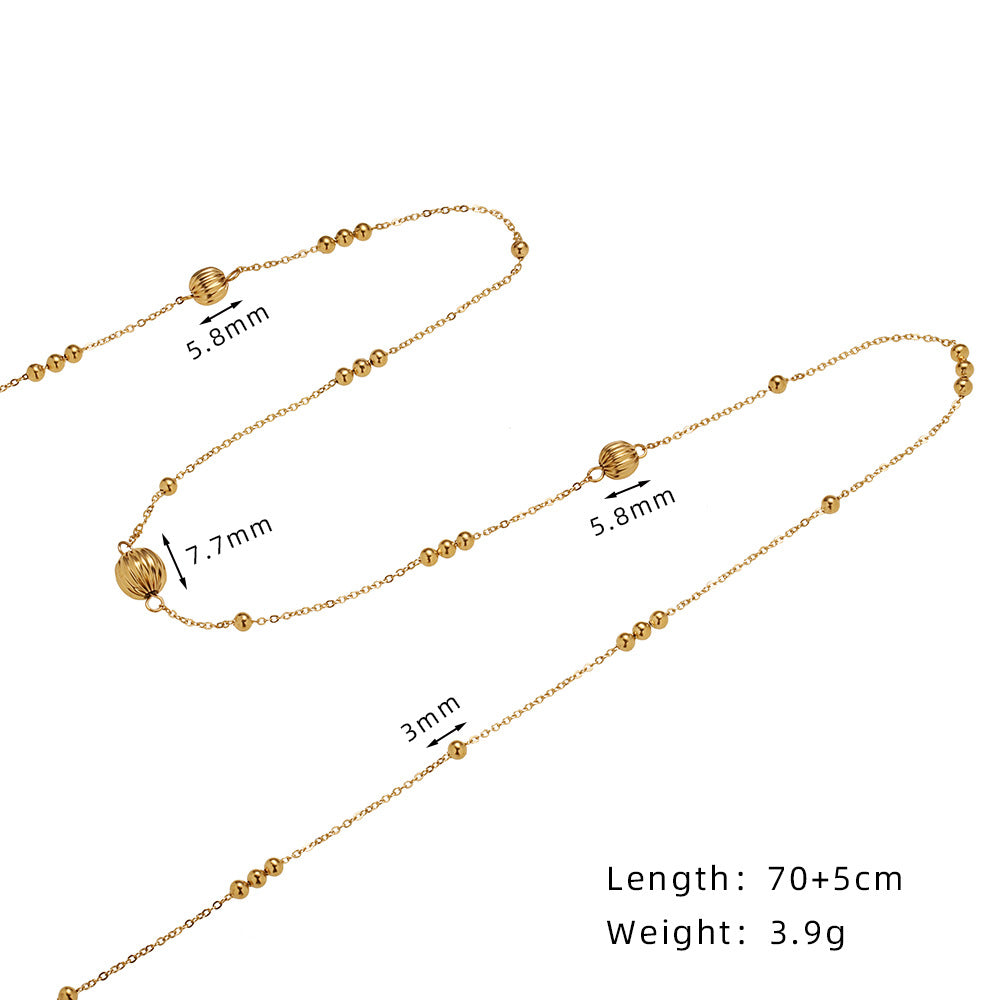 Long Station Chain Ball Bead Necklace - Gold