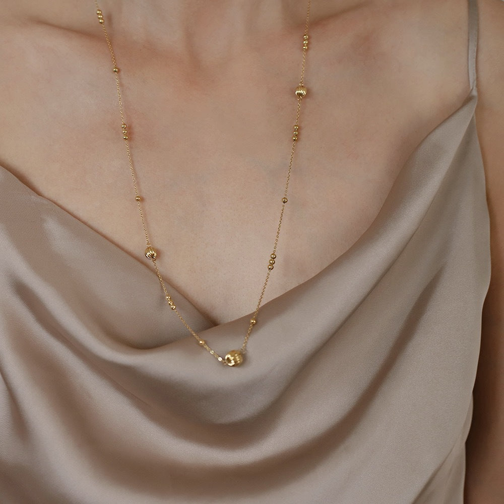 Long Station Chain Ball Bead Necklace - Gold - 3