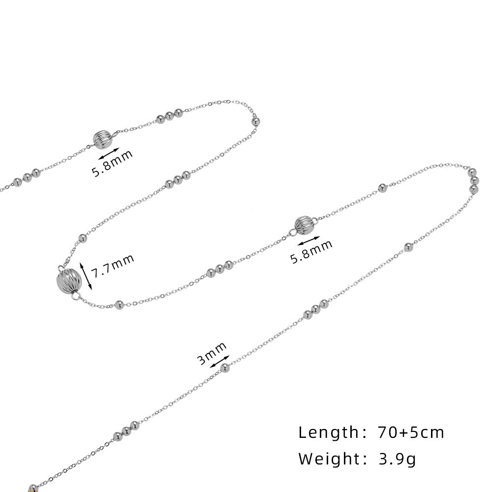 Long Station Chain Ball Bead Necklace - Silvery