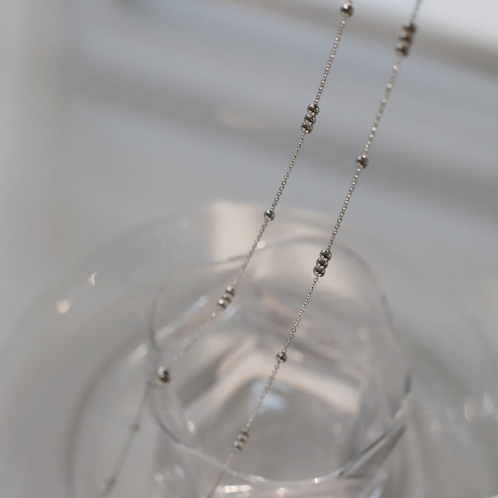 Long Station Chain Ball Bead Necklace - Silvery - 2