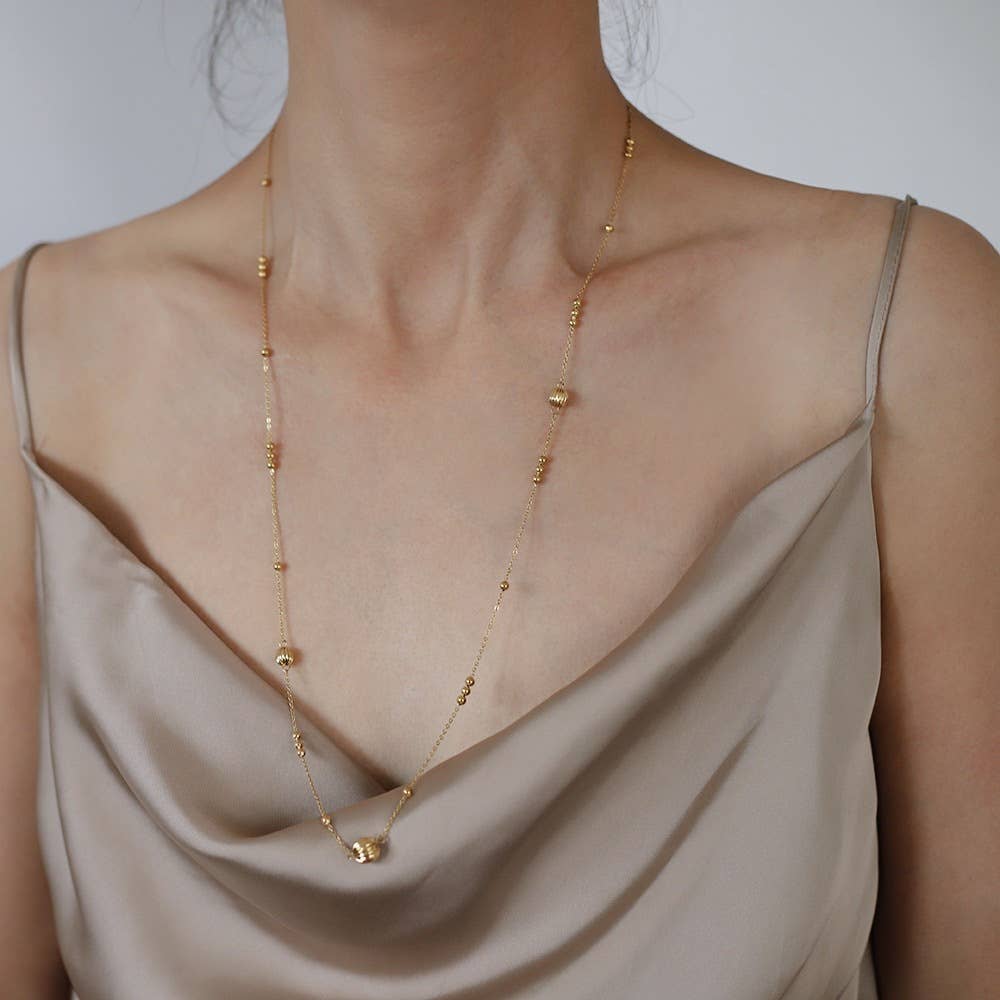 Long Station Chain Ball Bead Necklace