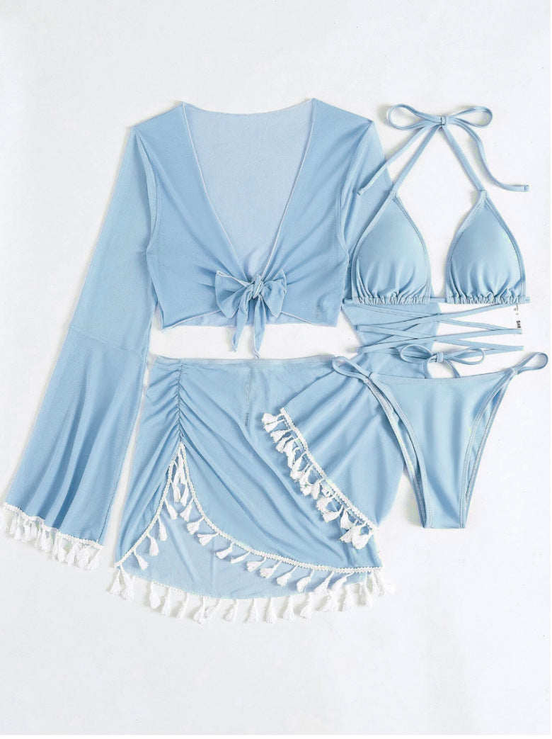 Tassel Trim Bikini And Cover Up Set - view 3