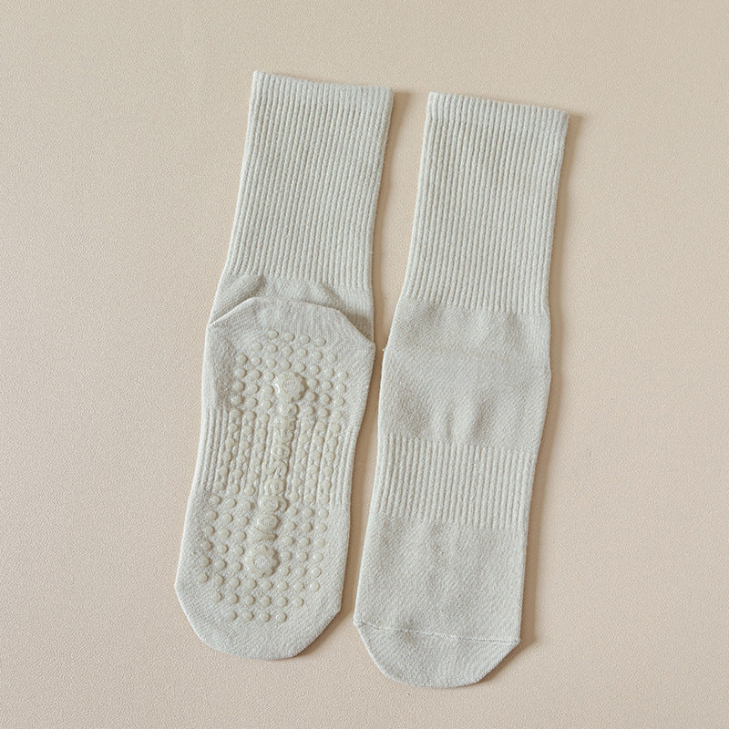 Solid Ribbed Non Slip Pilates Socks - Gray