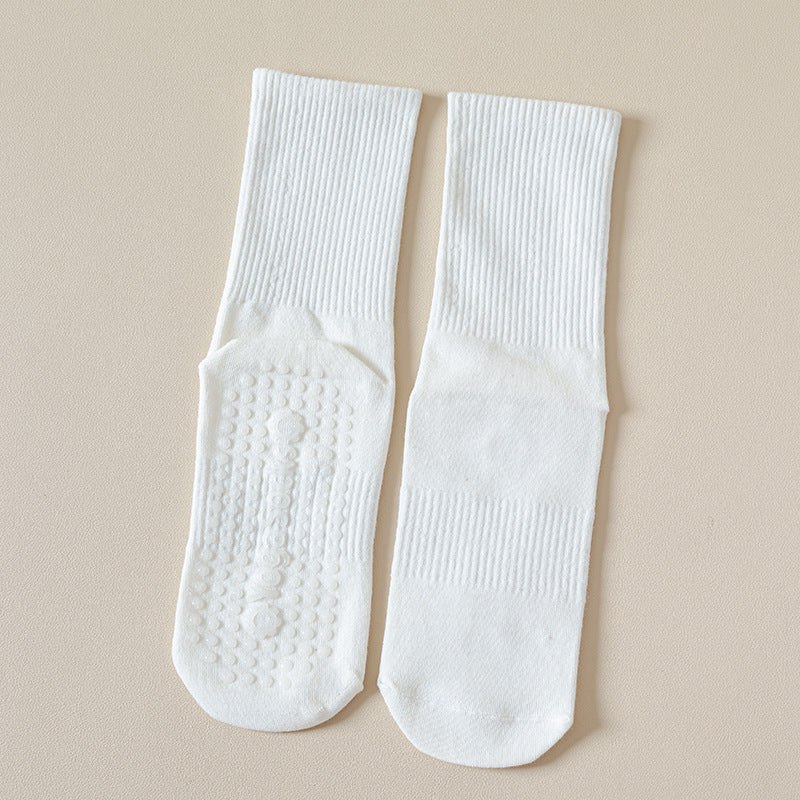 Solid Ribbed Non Slip Pilates Socks - White