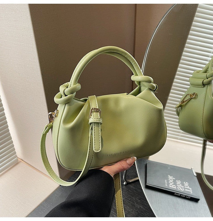 Ruched Knot Handle Mini Bag with Crossbody Strap - Matcha