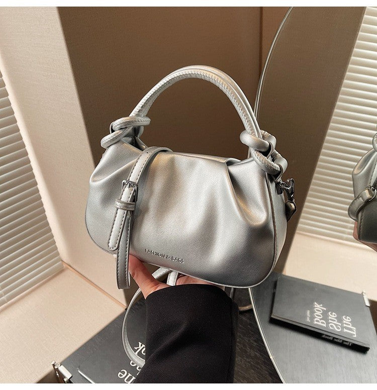 Ruched Knot Handle Mini Bag with Crossbody Strap