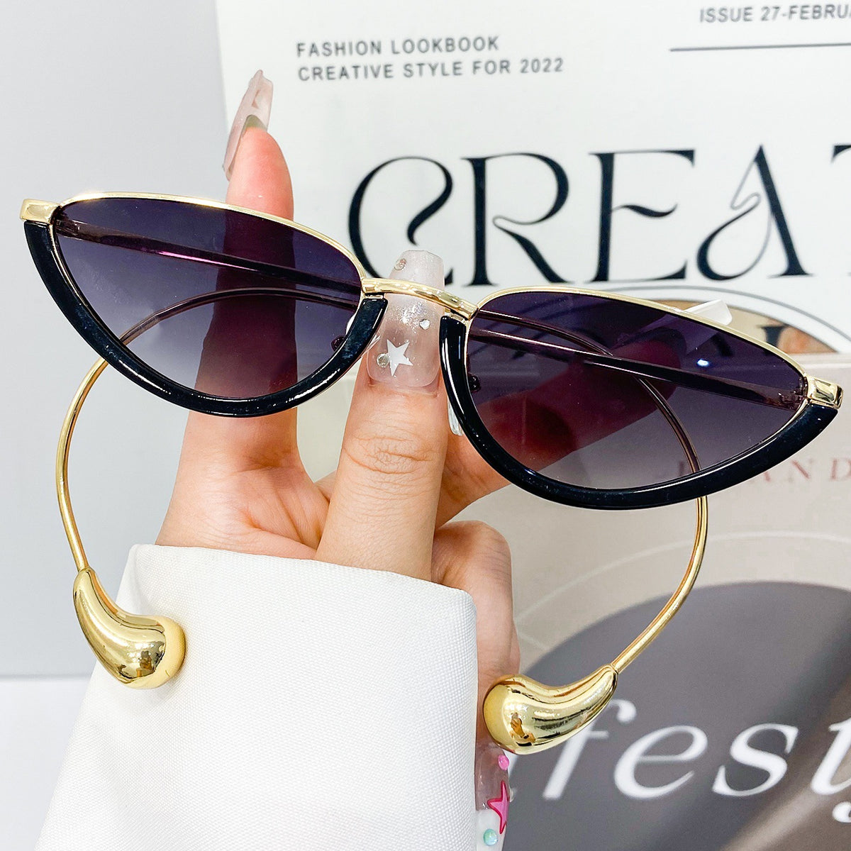 Slim Cat Eye Sunglasses With Tinted Lenses - Gold