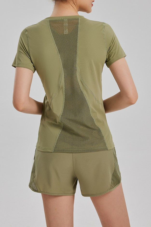 Mesh Panel Drawstring Athletic Shorts With Liner - Olive - 3