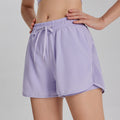 Mesh Panel Drawstring Athletic Shorts With Liner - Purple