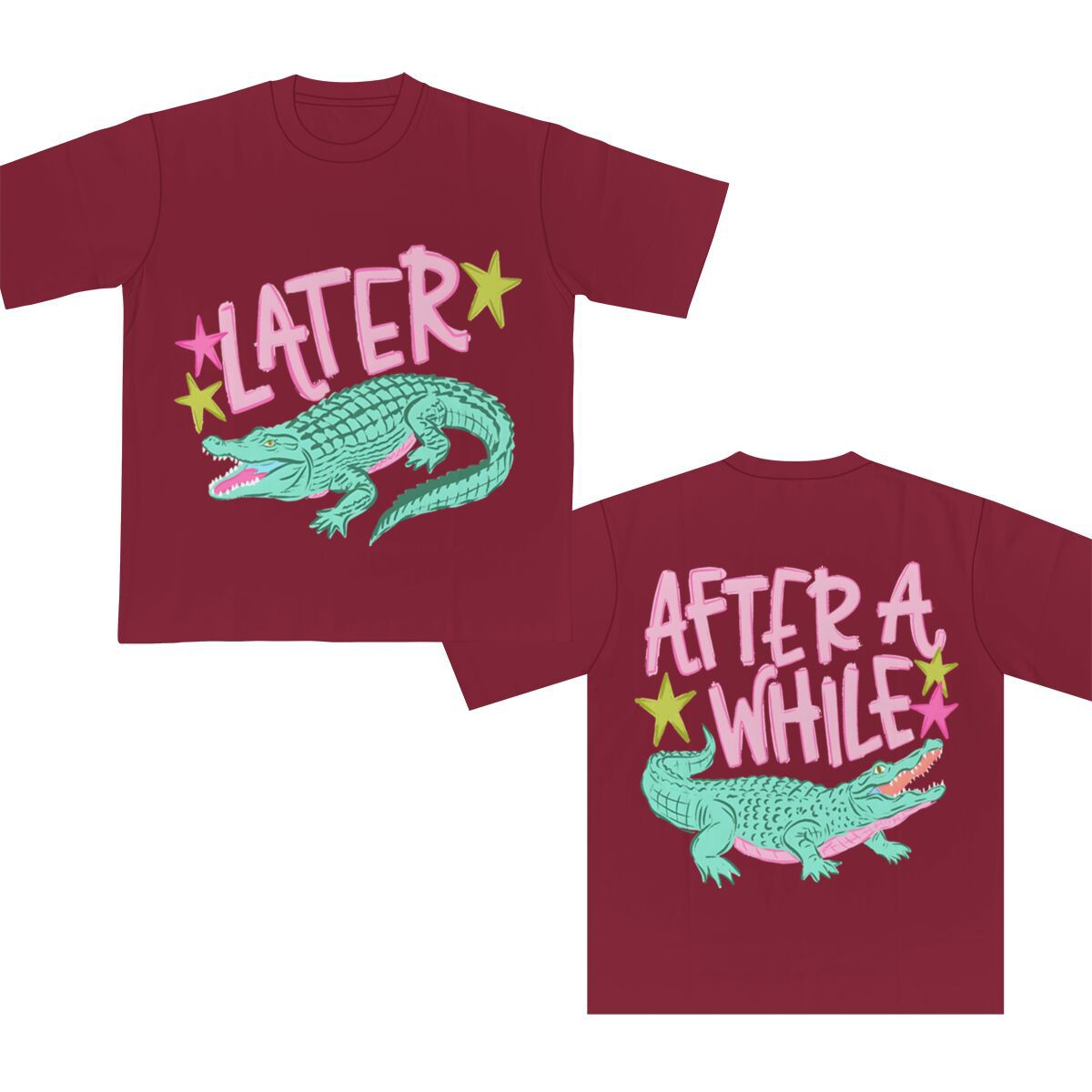 Two Sided Alligator Star Graphic Tee - Burgundy