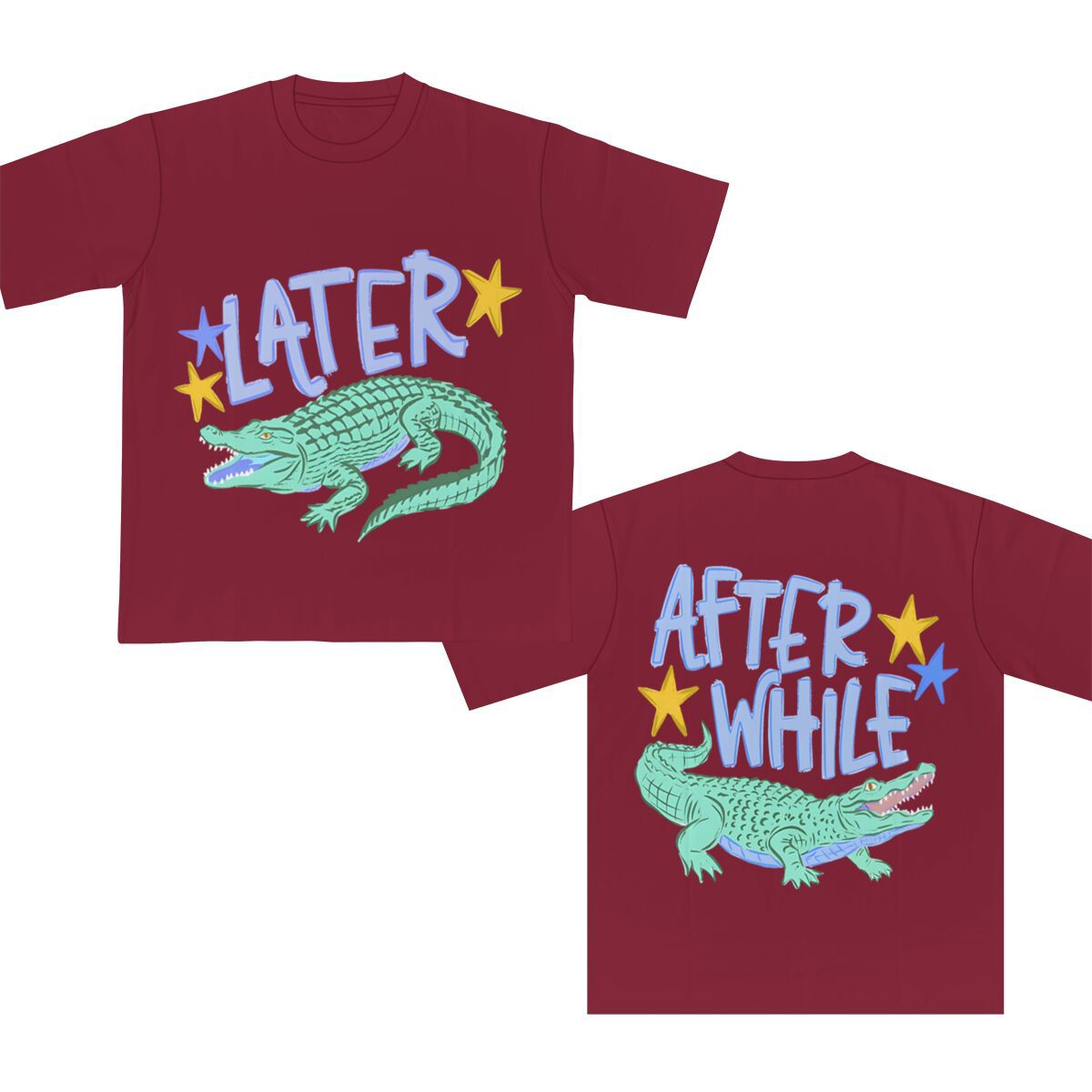 Two Sided Alligator Star Graphic Tee - Burgundy01