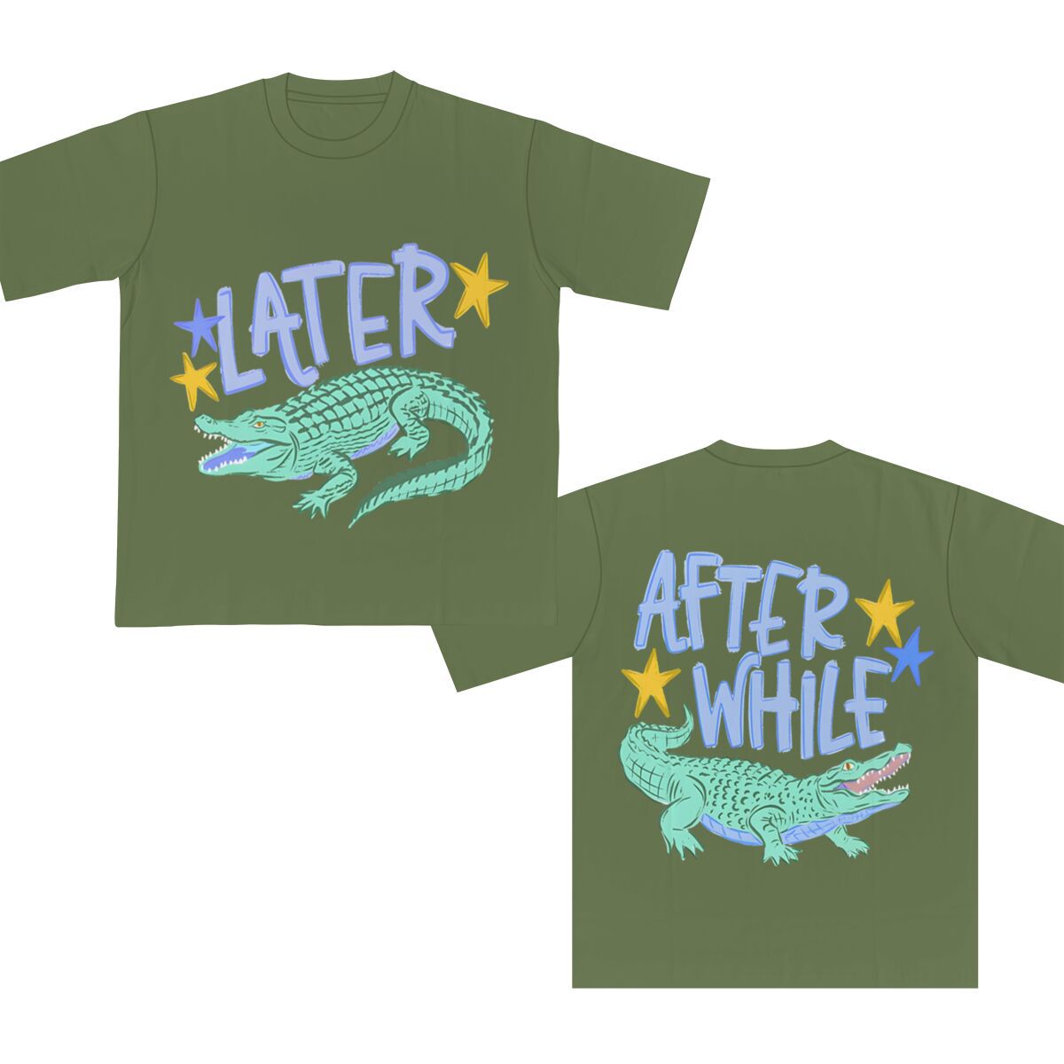 Two Sided Alligator Star Graphic Tee - Olive01