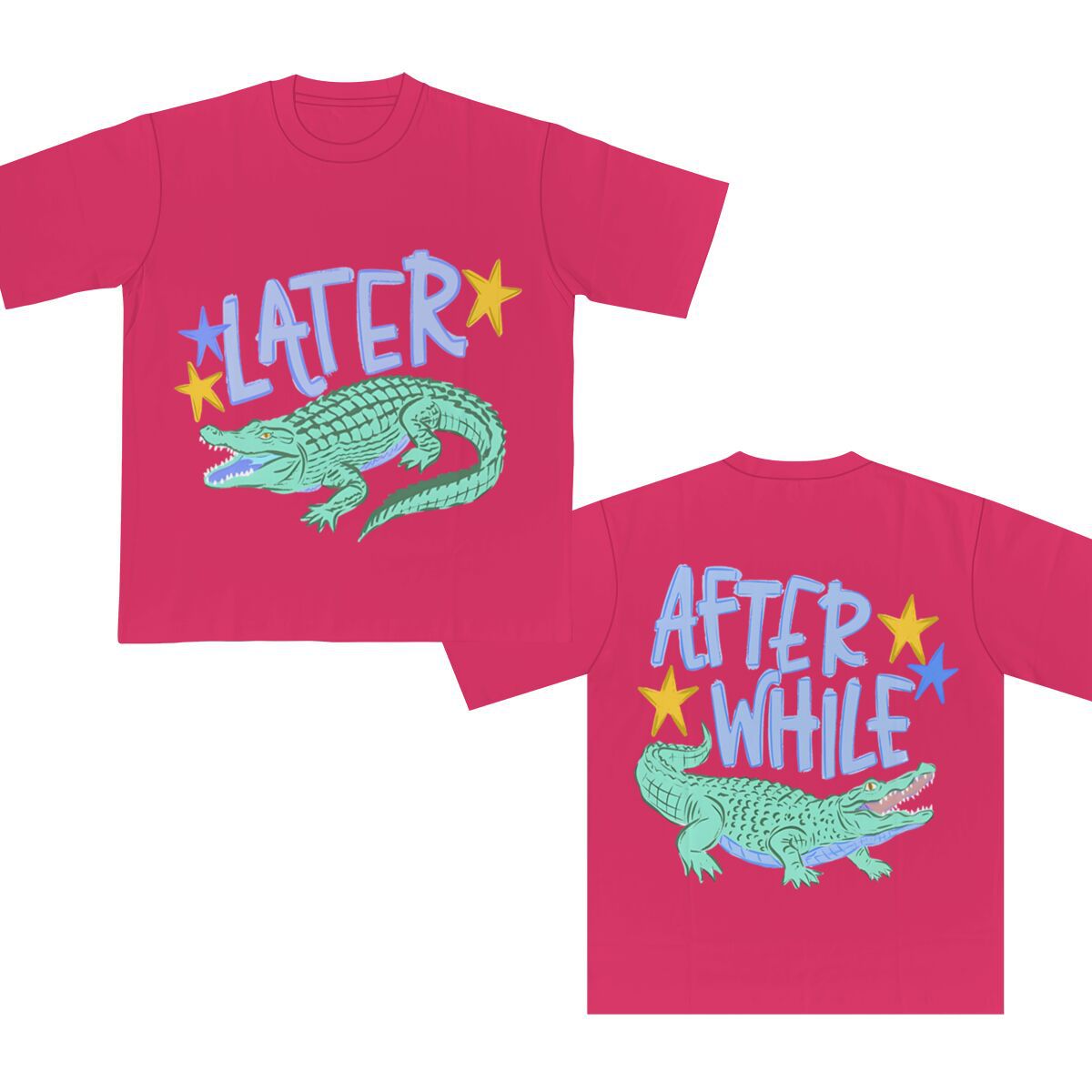 Two Sided Alligator Star Graphic Tee - RoseRed01