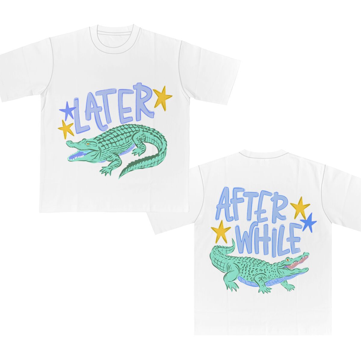 Two Sided Alligator Star Graphic Tee - White01
