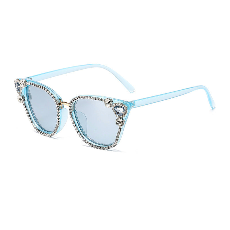 Crystal Pave Cat Eye Sunglasses - Blue
