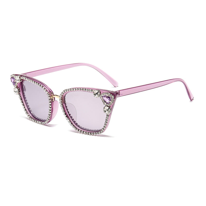 Crystal Pave Cat Eye Sunglasses - Purple
