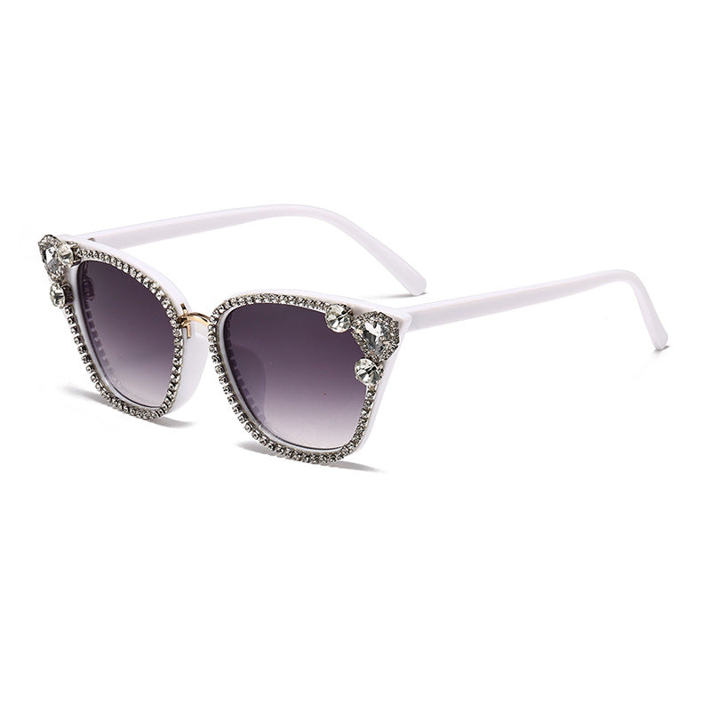 Crystal Pave Cat Eye Sunglasses - White