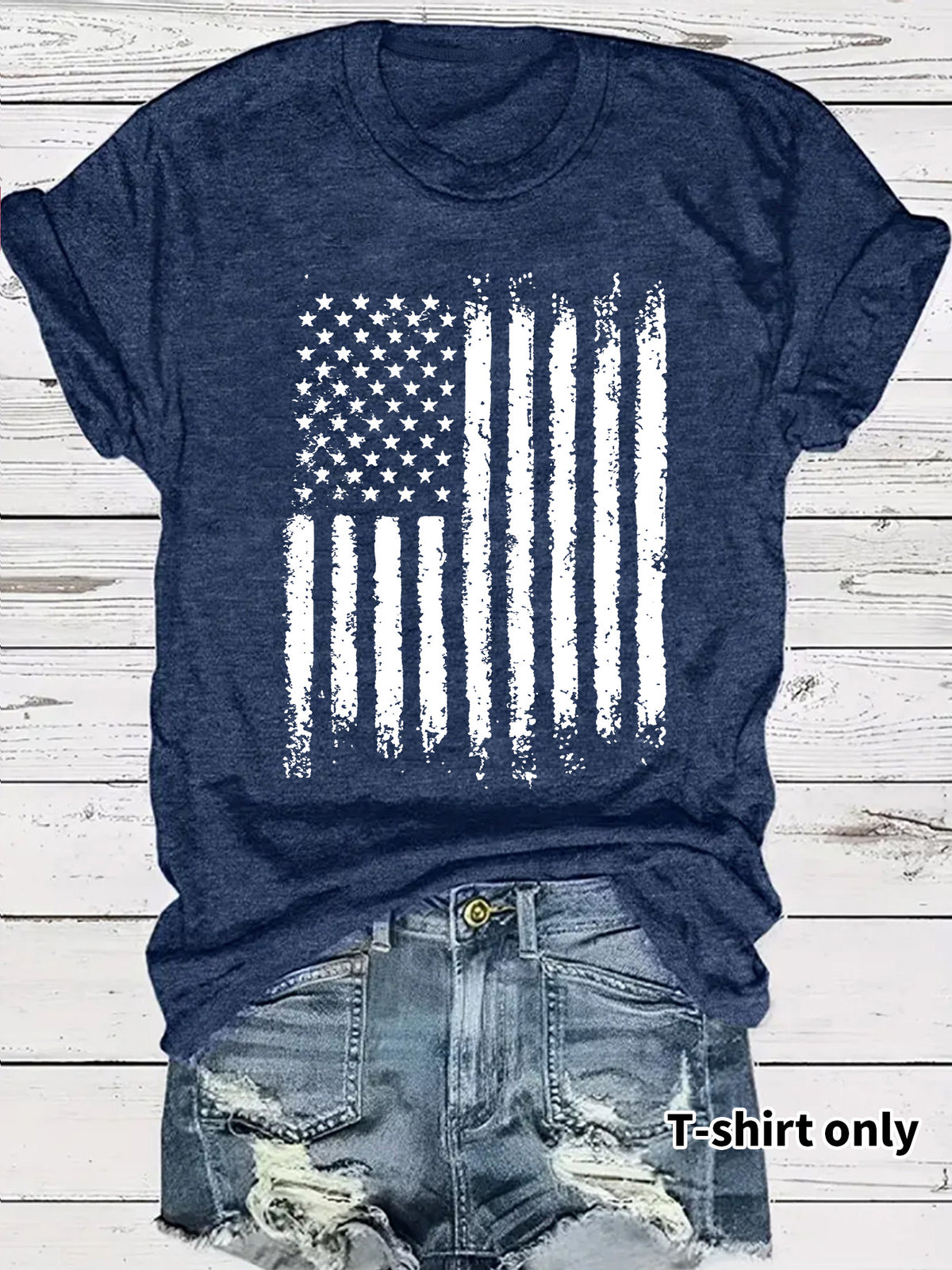 Distressed Vertical Flag Graphic Tee - Navy