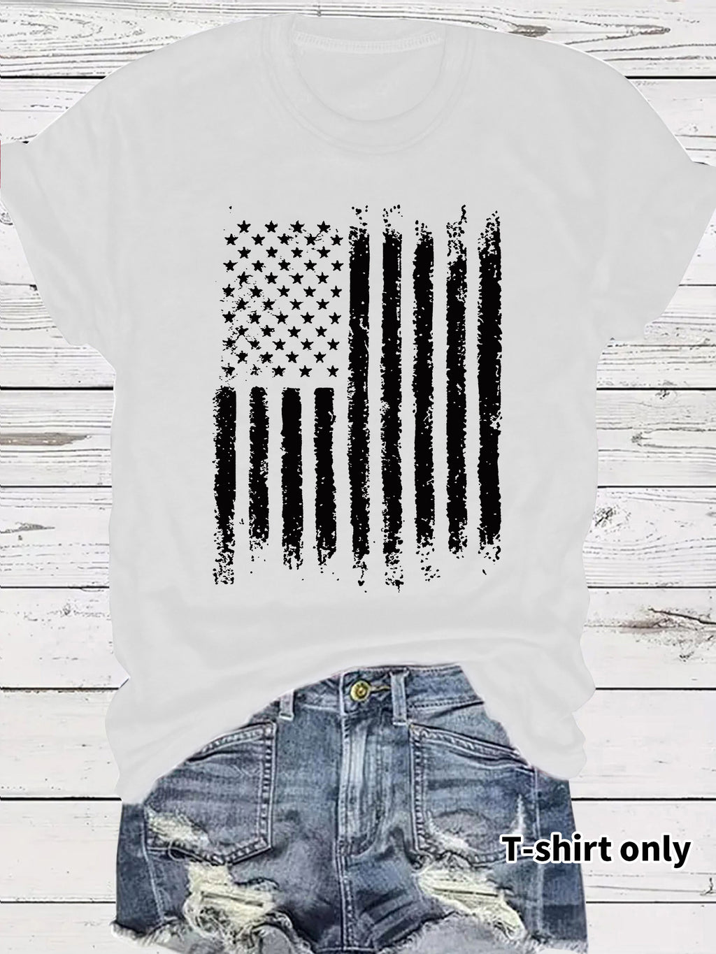 Distressed Vertical Flag Graphic Tee - white