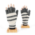 Striped Convertible Flip Top Fingerless Gloves - Black