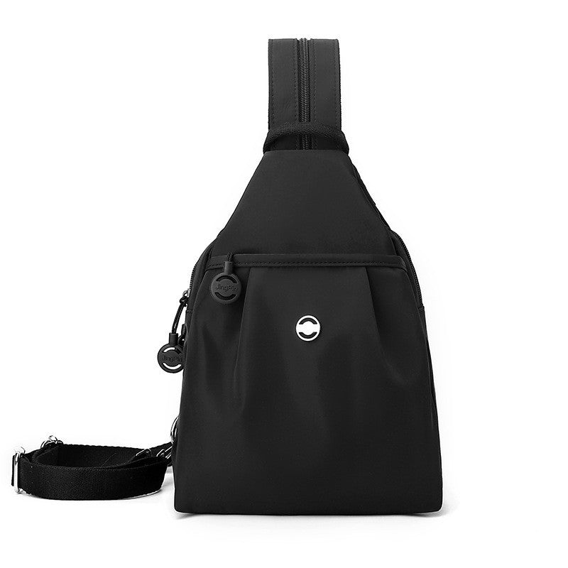 Water Repellent Pleated Nylon Sling Backpack - Black