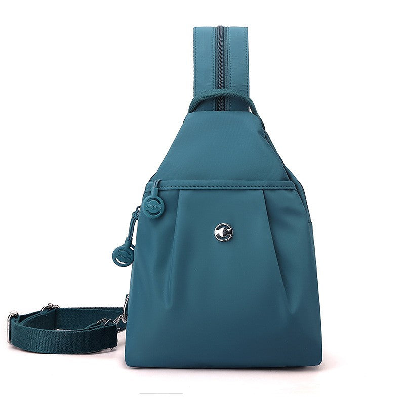 Water Repellent Pleated Nylon Sling Backpack - Teal