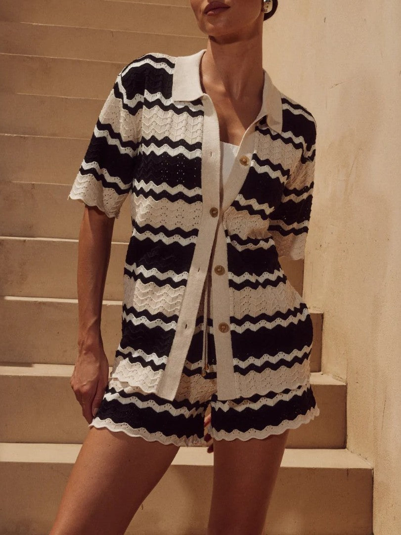 Zigzag Knit Beach Cover Up Set - White