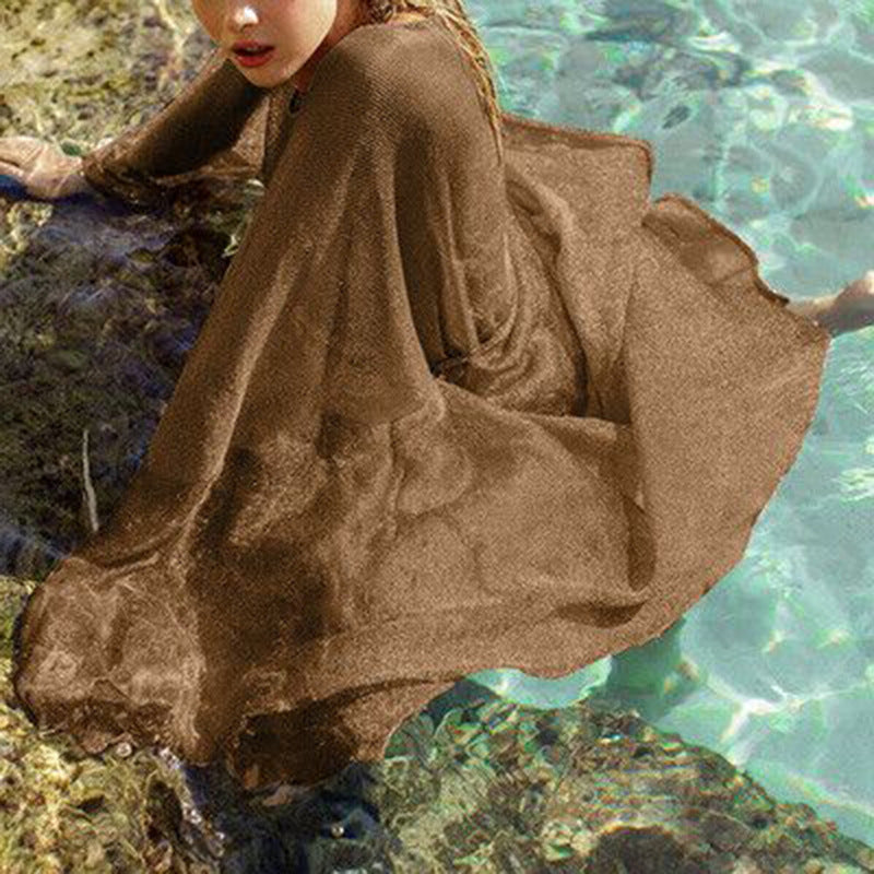 Sheer Sparkle Knit Long Beach Kimono - Brown