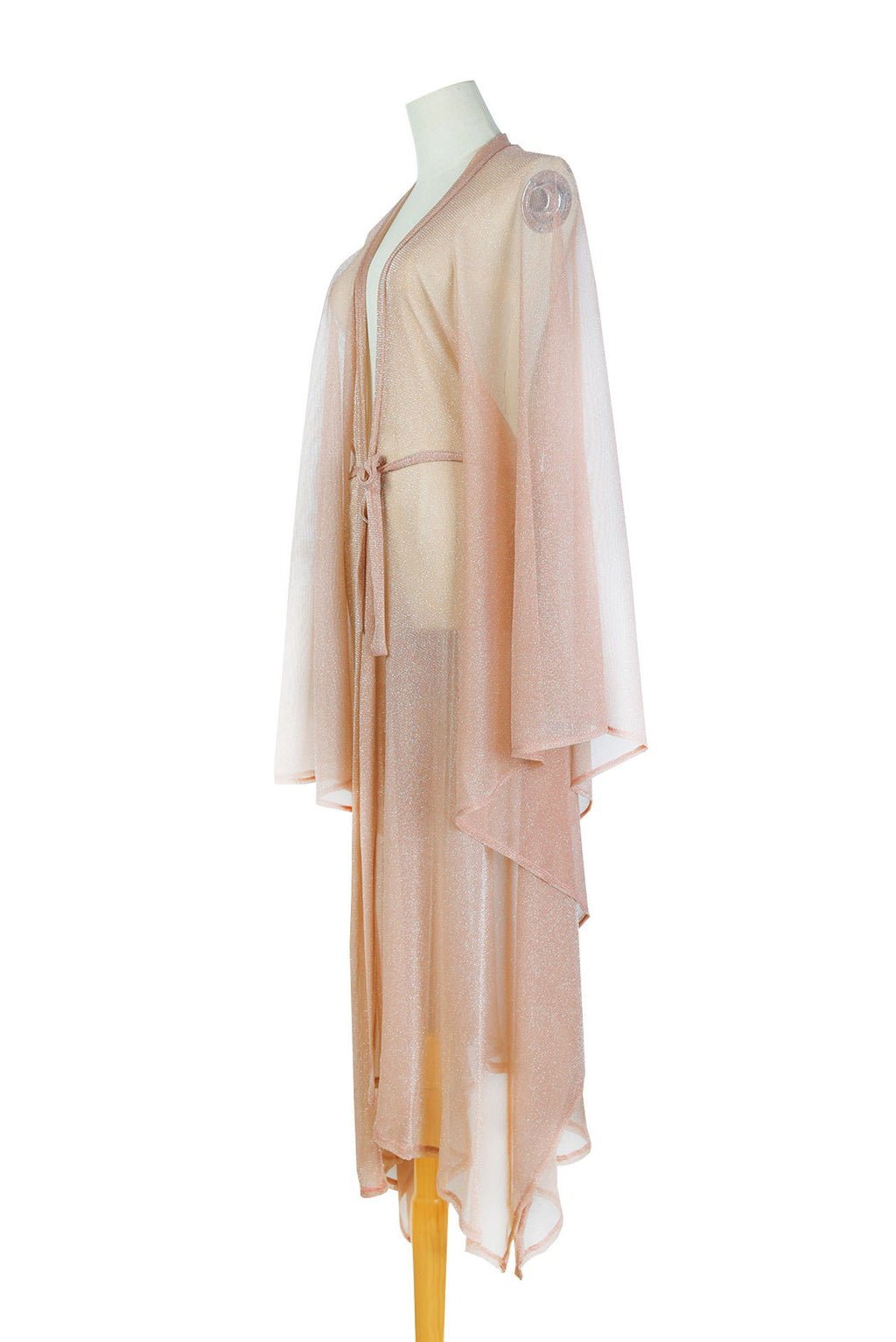 Sheer Sparkle Knit Long Beach Kimono - Rose Gold - 6