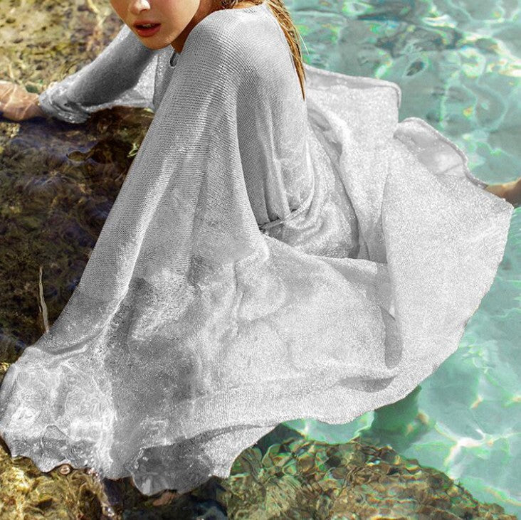 Sheer Sparkle Knit Long Beach Kimono - Silver