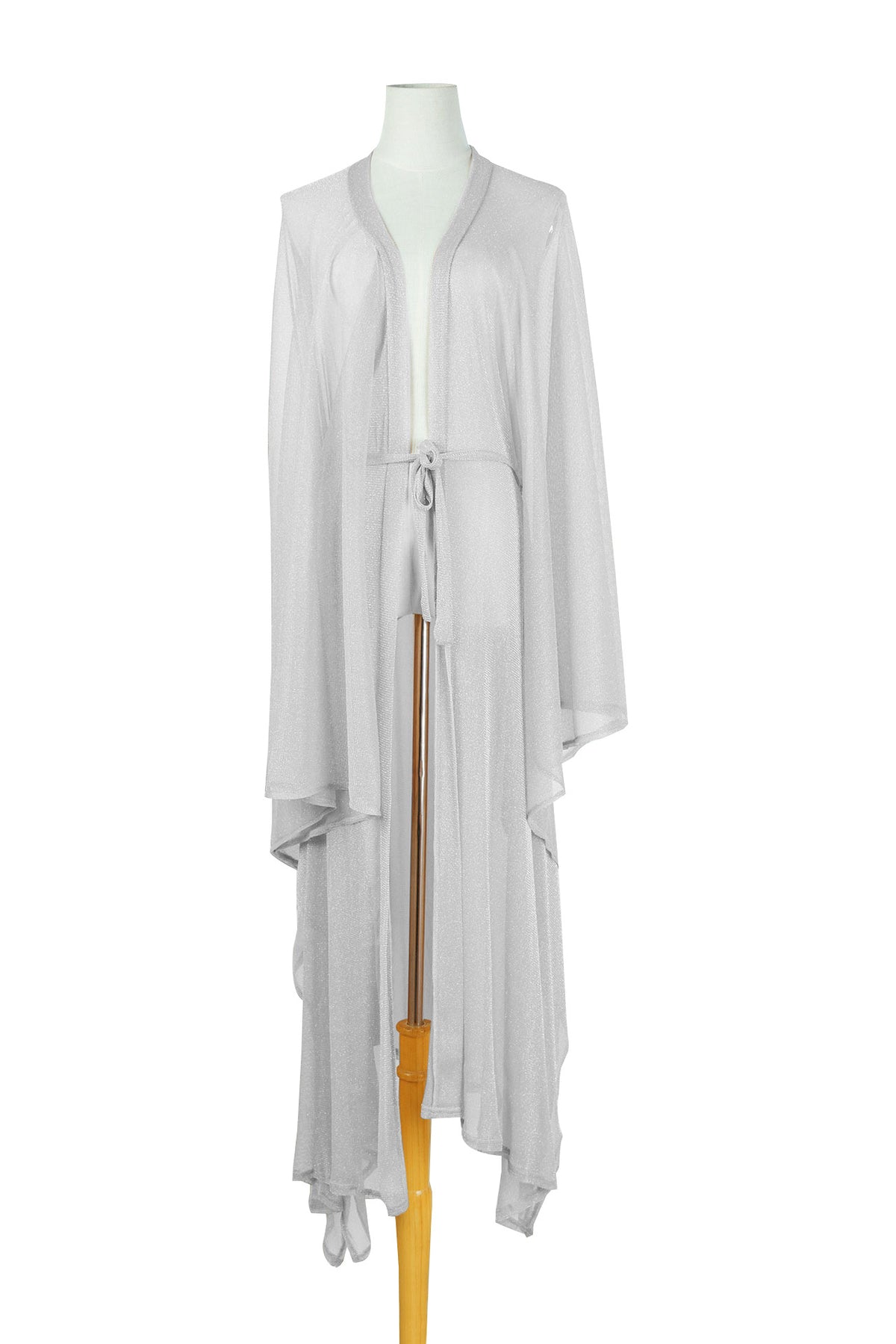 Sheer Sparkle Knit Long Beach Kimono - Silver - 1