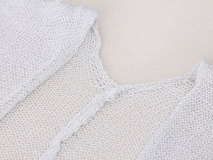 Sheer Sparkle Knit Long Beach Kimono - Silver - 4