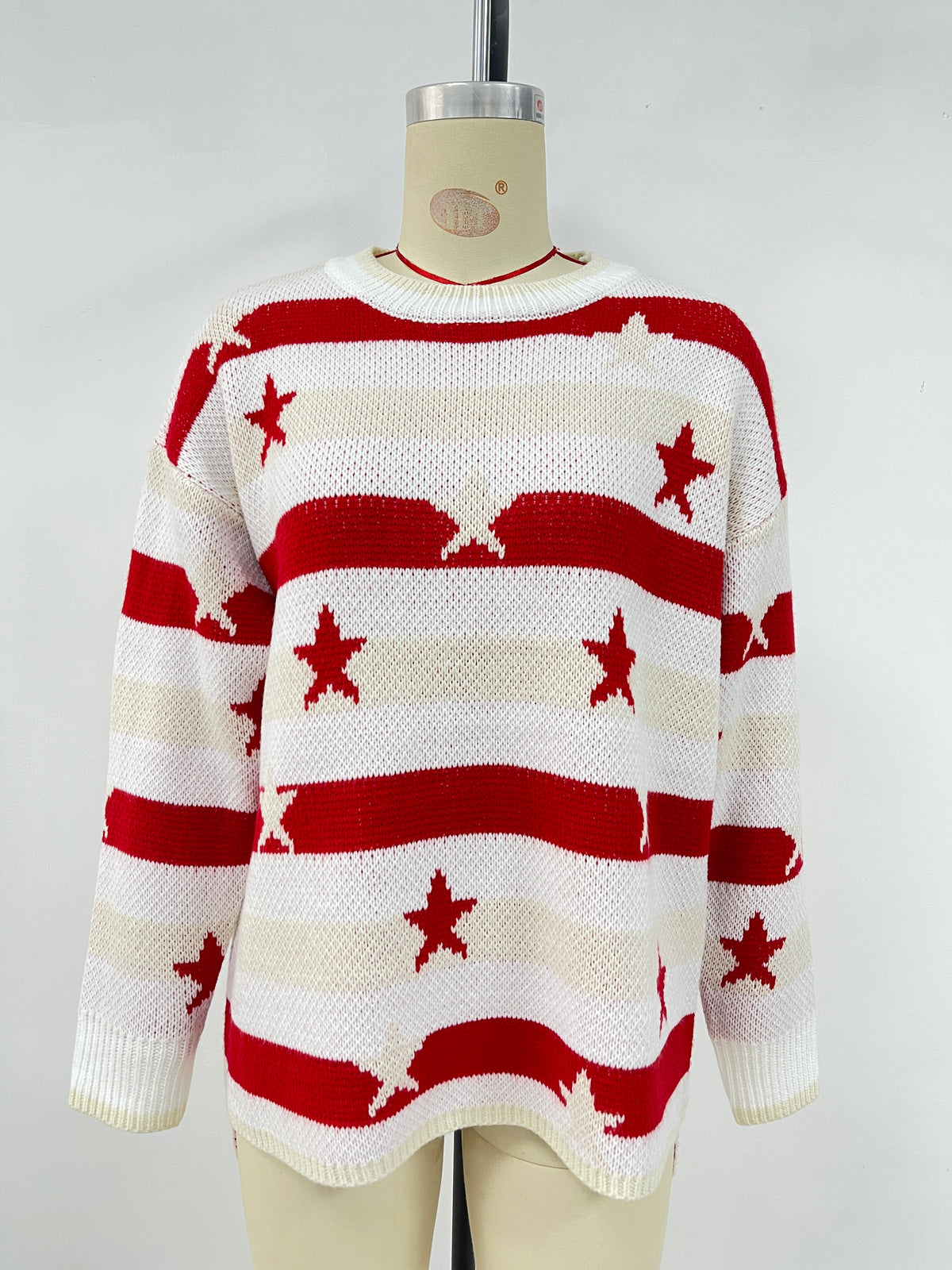 Star and Stripe Oversized Knit Sweater - Apricot