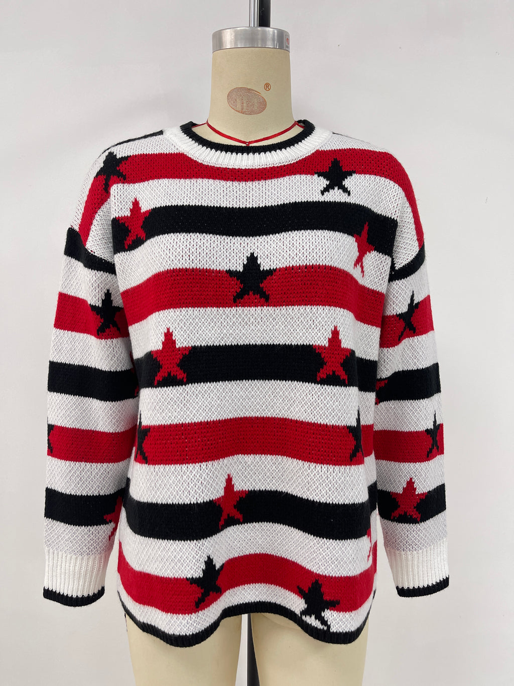 Star and Stripe Oversized Knit Sweater - Black