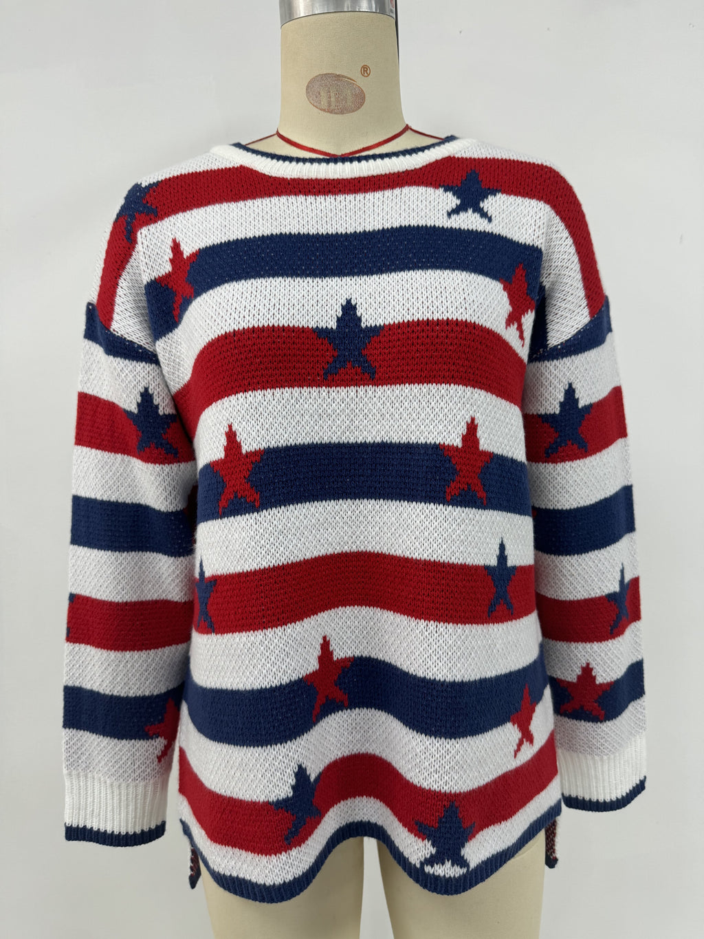 Star and Stripe Oversized Knit Sweater - Blue - 1