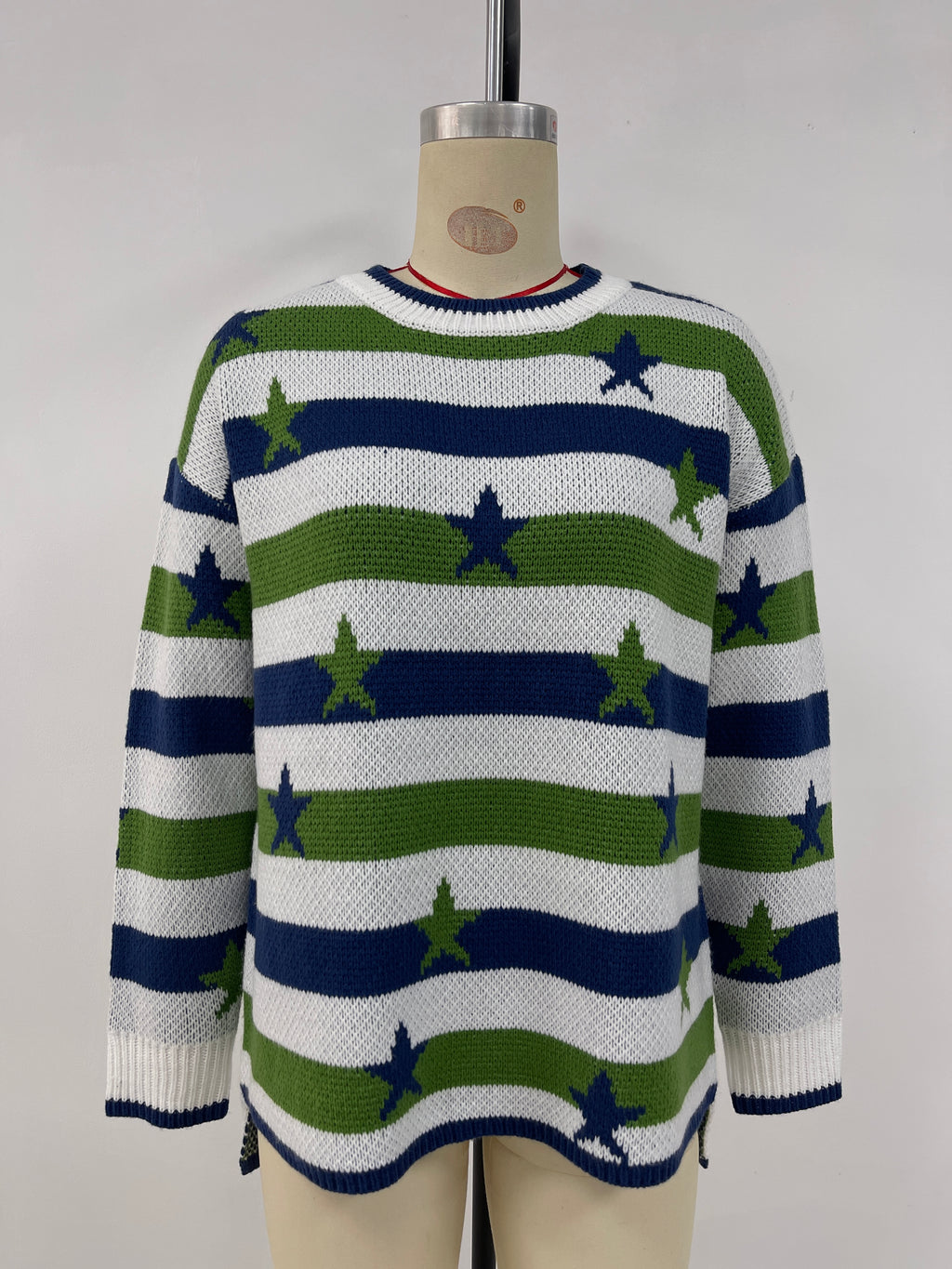 Star and Stripe Oversized Knit Sweater - Green
