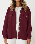 Quilted Textured Button-Up Shirt Jacket - WineRed