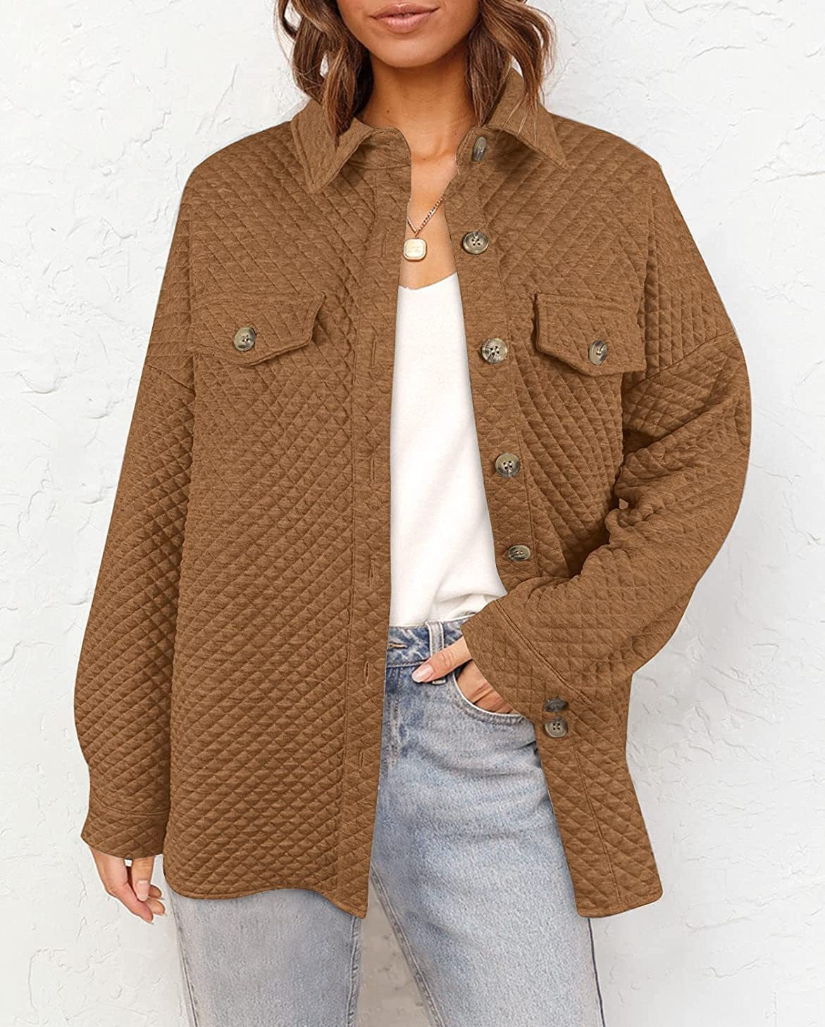 Quilted Textured Button-Up Shirt Jacket