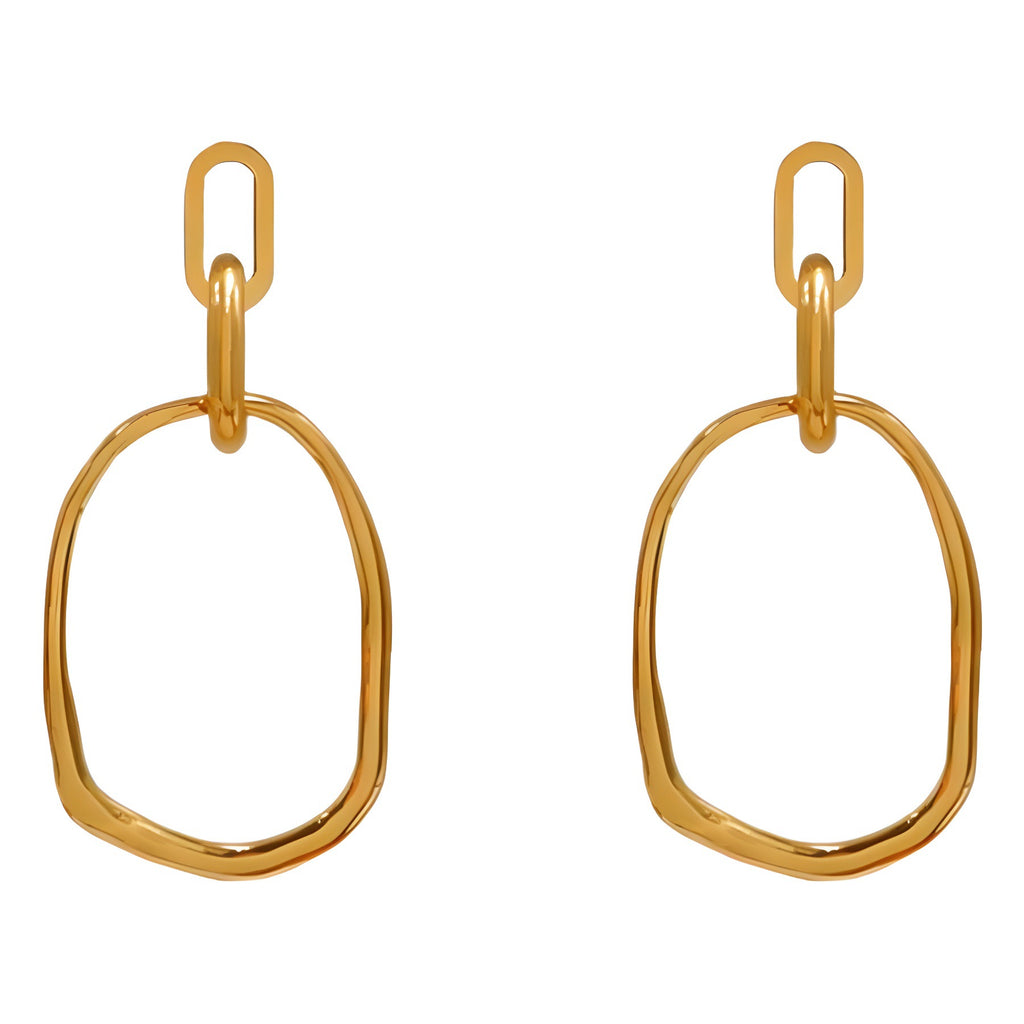 Open Oval Hoop Link Earrings - Gold