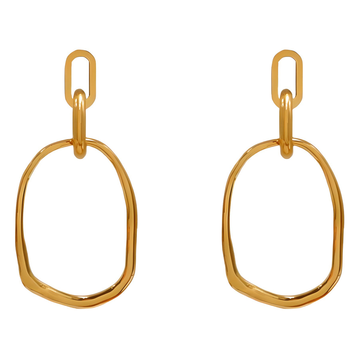 Open Oval Hoop Link Earrings - Gold