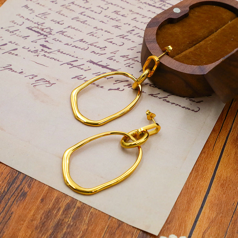 Open Oval Hoop Link Earrings - Gold - 1