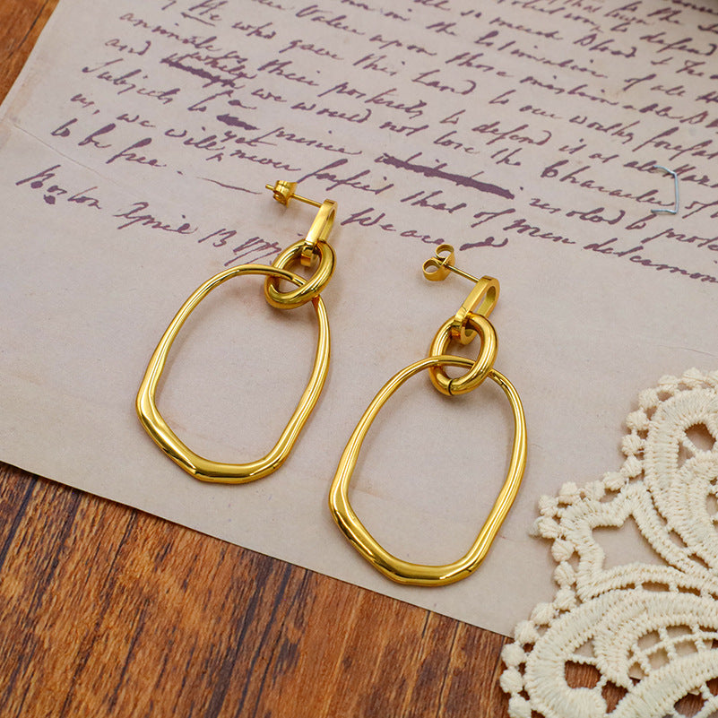 Open Oval Hoop Link Earrings - Gold - 2