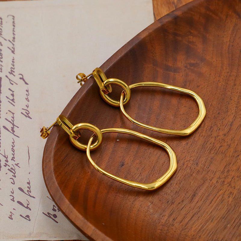 Open Oval Hoop Link Earrings - Gold - 3