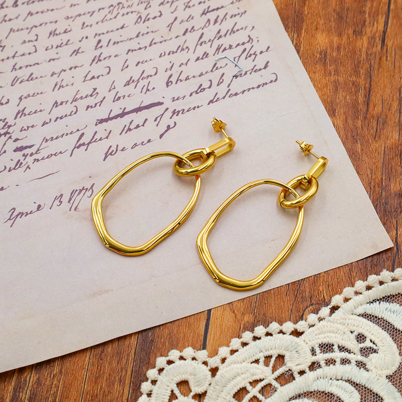 Open Oval Hoop Link Earrings - Gold - 4